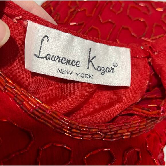 Vintage Laurence Kazar red silk top with beaded design Size S short sleeves - Picture 12 of 13